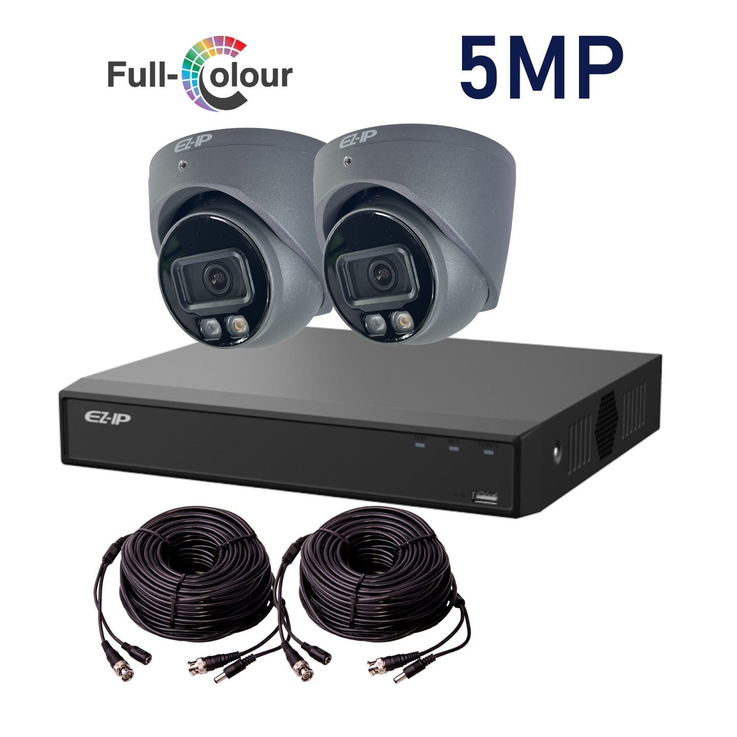 5MP EZ-IP by Dahua Full-Colour HD-Analogue CVI CCTV Kit with 2 Cameras, 1TB HDD and Ready Made Cables