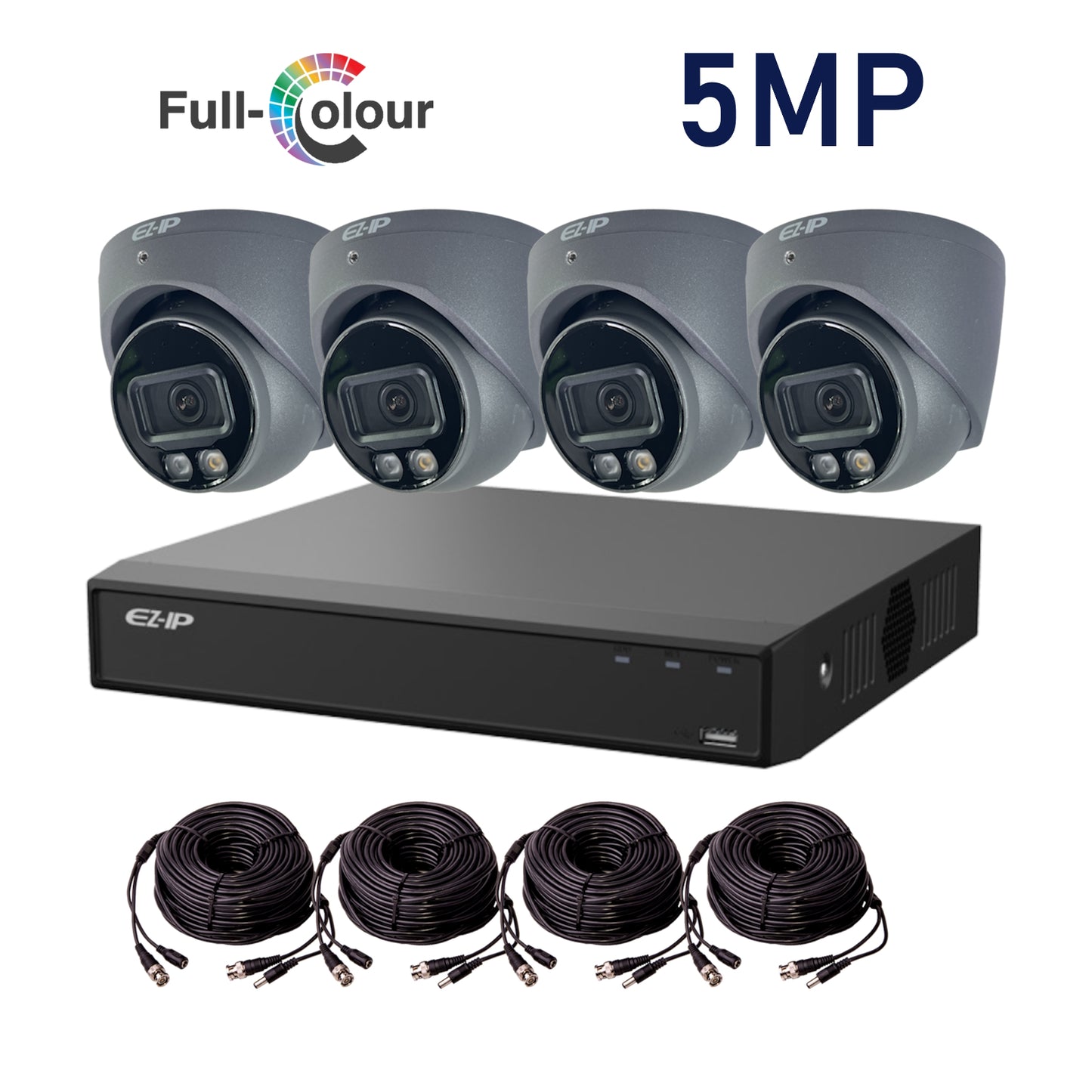 5MP EZ-IP by Dahua Full-Colour HD-Analogue CVI CCTV Kit with 4 Cameras, 2TB HDD and Ready Made Cables
