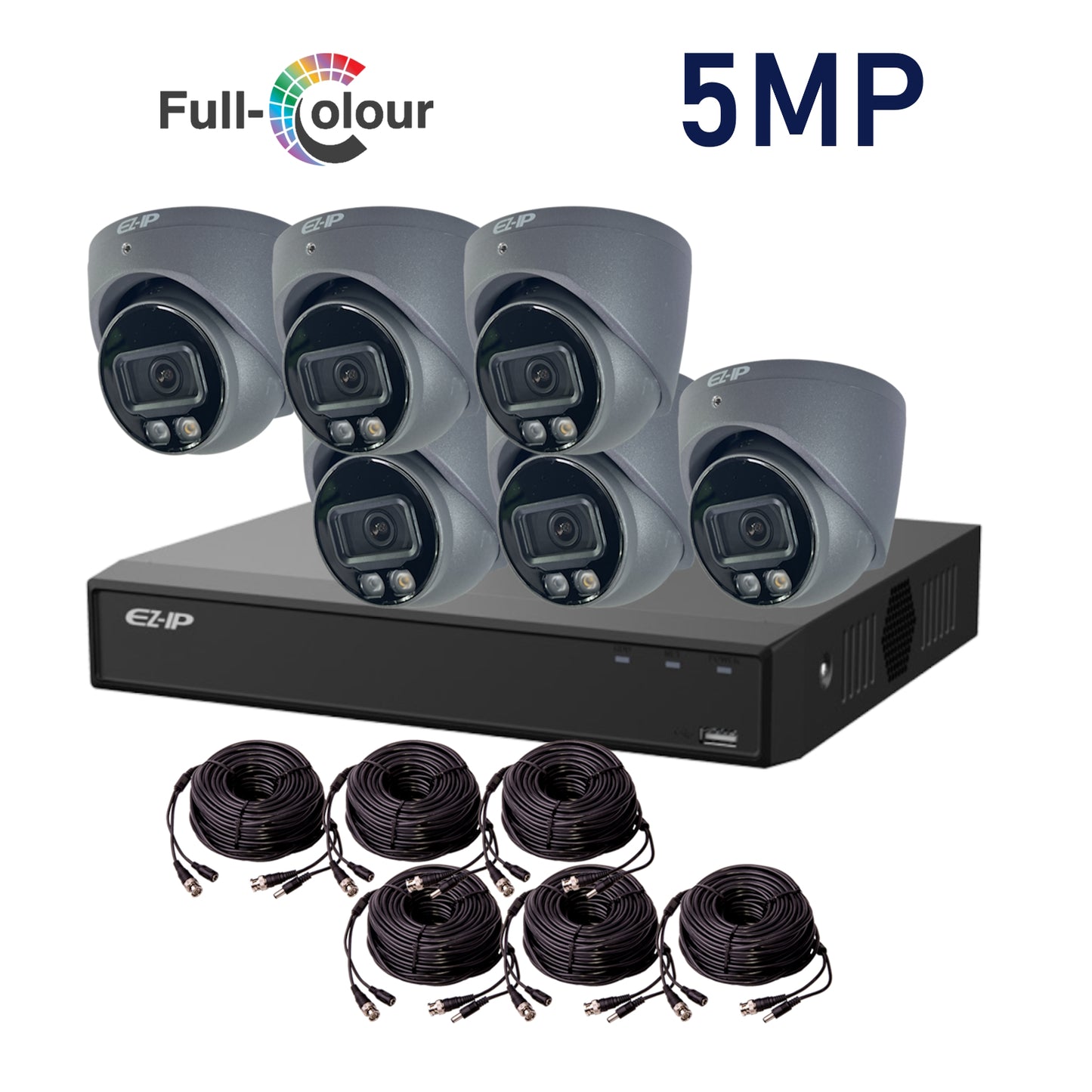 5MP EZ-IP by Dahua Full-Colour HD-Analogue CVI CCTV Kit with 6 Cameras, 4TB HDD and Ready Made Cables