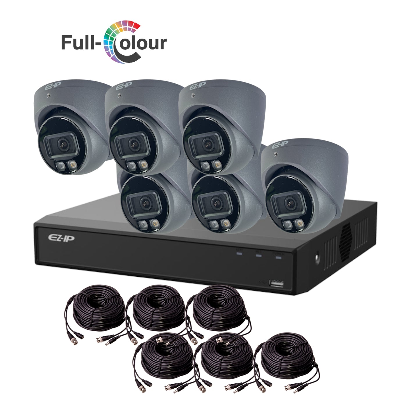 5MP EZ-IP by Dahua Full-Colour HD-Analogue CVI CCTV Kit with 6 Cameras, 4TB HDD and Ready Made Cables