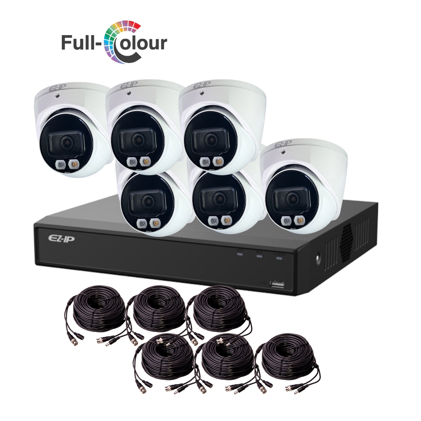 5MP EZ-IP by Dahua Full-Colour HD-Analogue CVI CCTV Kit with 6 Cameras, 4TB HDD and Ready Made Cables