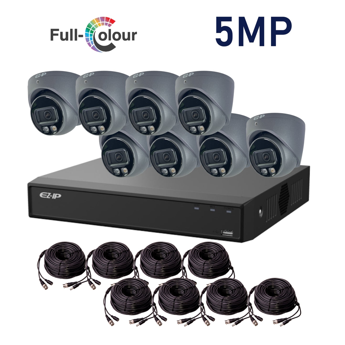 5MP EZ-IP by Dahua Full-Colour HD-Analogue CVI CCTV Kit with 8 Cameras, 4TB HDD and Ready Made Cables