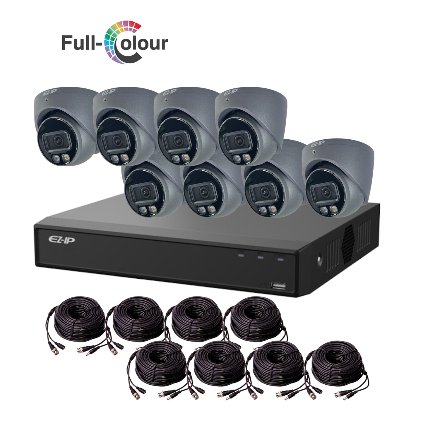 5MP EZ-IP by Dahua Full-Colour HD-Analogue CVI CCTV Kit with 8 Cameras, 4TB HDD and Ready Made Cables