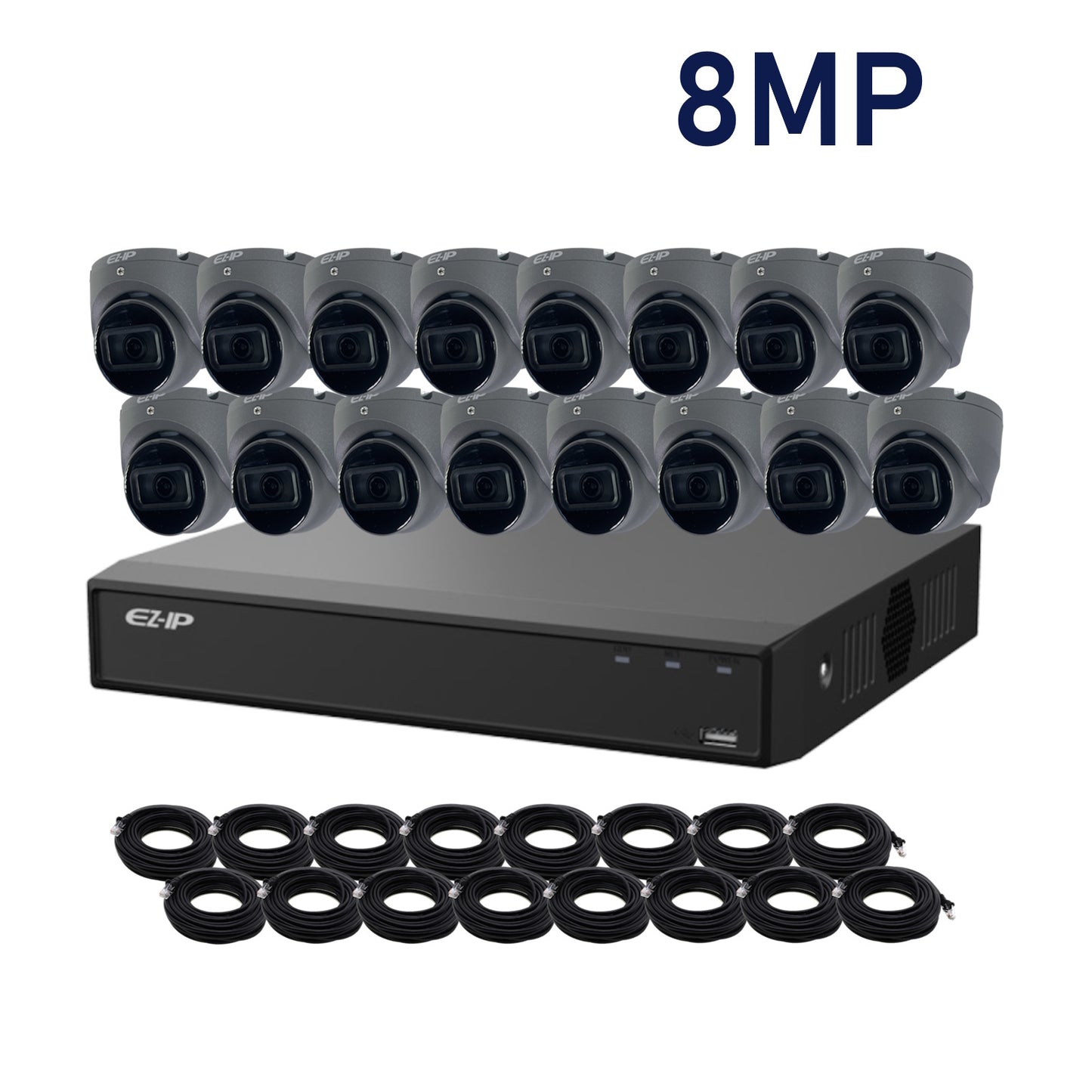 8MP EZ-IP by Dahua IR IP POE CCTV Kit with 16 Cameras, 8TB HDD and Ready Made Cables