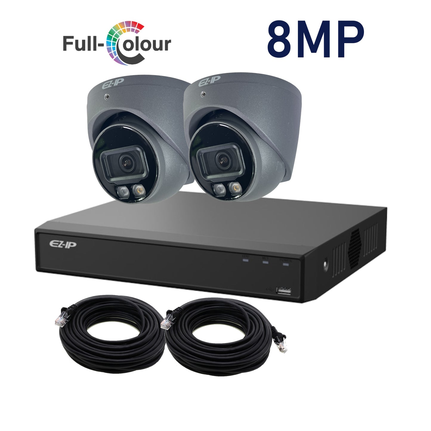8MP EZ-IP by Dahua Full-Colour IP POE CCTV Kit with 2 Cameras, 1TB HDD and Ready Made Cables