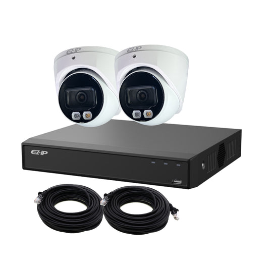 8MP EZ-IP by Dahua Full-Colour IP POE CCTV Kit with 2 Cameras, 1TB HDD and Ready Made Cables