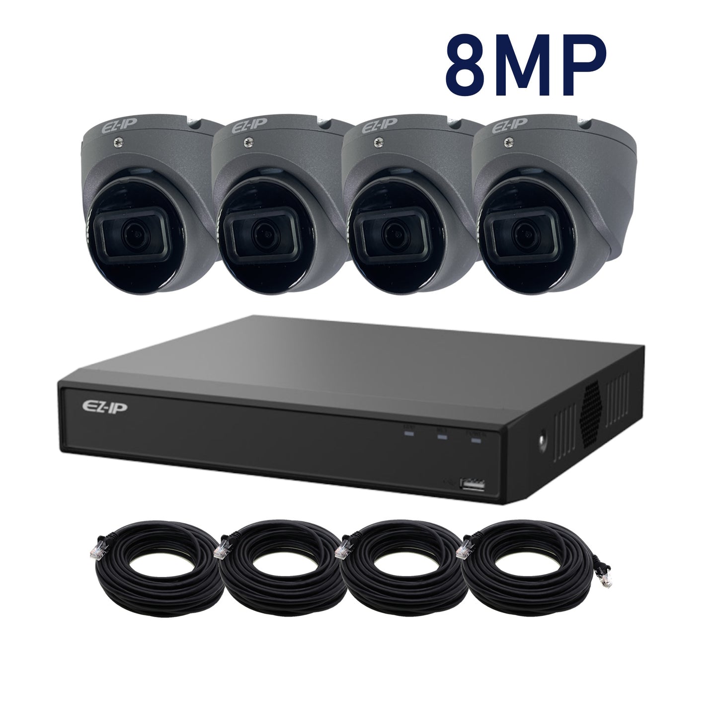 8MP EZ-IP by Dahua IR IP POE CCTV Kit with 4 Cameras, 2TB HDD and Ready Made Cables