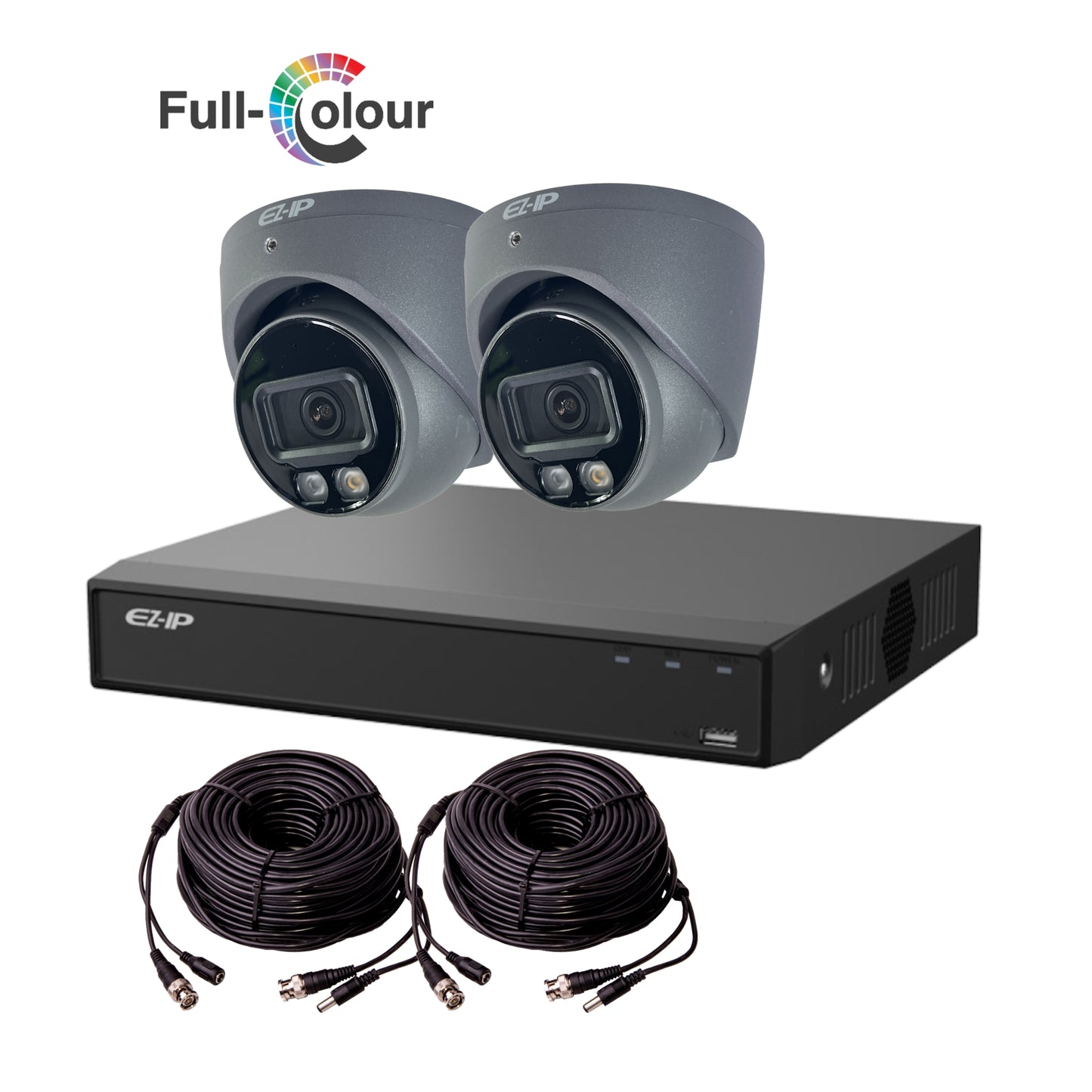 5MP EZ-IP by Dahua Full-Colour HD-Analogue CVI CCTV Kit with 2 Cameras, 1TB HDD and Ready Made Cables