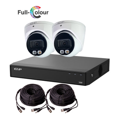 5MP EZ-IP by Dahua Full-Colour HD-Analogue CVI CCTV Kit with 2 Cameras, 1TB HDD and Ready Made Cables