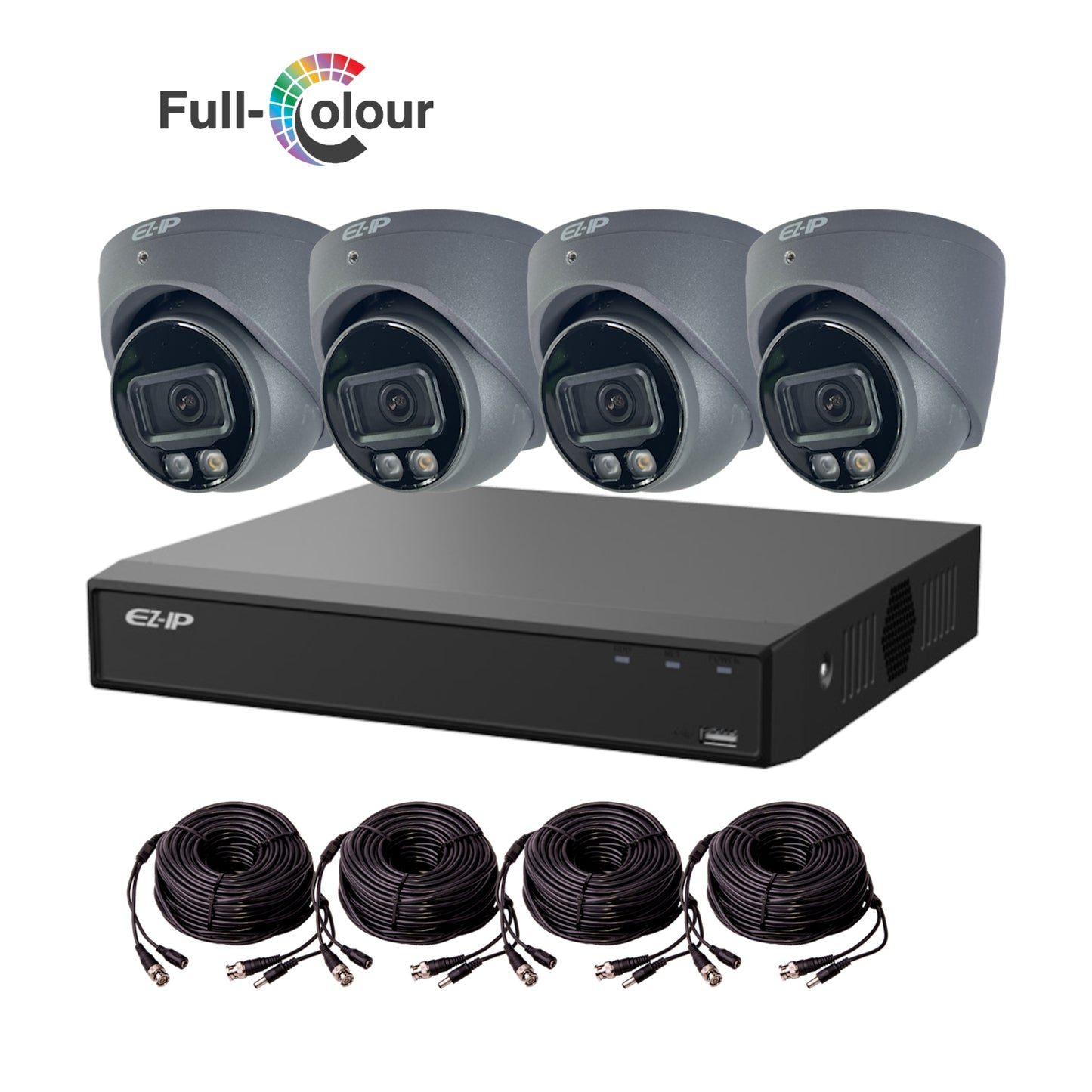 5MP EZ-IP by Dahua Full-Colour HD-Analogue CVI CCTV Kit with 4 Cameras, 2TB HDD and Ready Made Cables