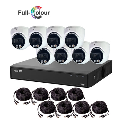5MP EZ-IP by Dahua Full-Colour HD-Analogue CVI CCTV Kit with 8 Cameras, 4TB HDD and Ready Made Cables